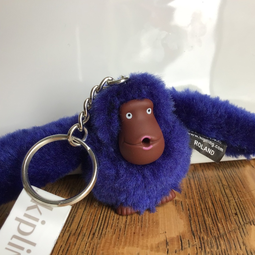 NEW Kipling Gorilla Key Chain Ring Blue Roland Handbag Purse Charm
